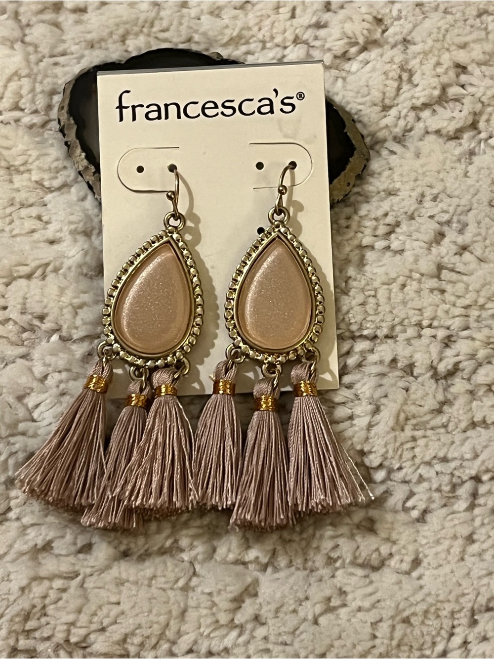 Francesca's Collections Blush Taupe Teardrop Tassel Earrings